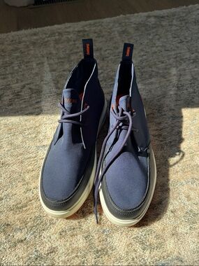 Swims Navy and Cream Chukka Boots with Orange Accents